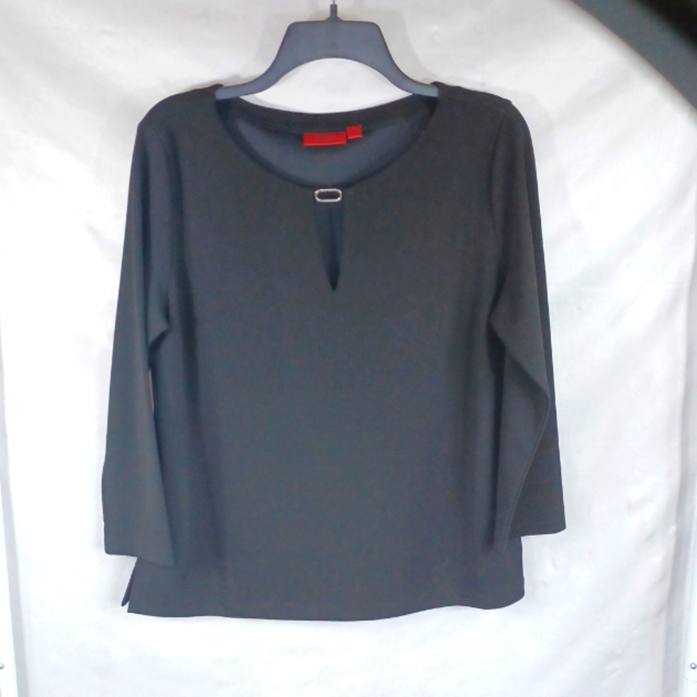 Hugo Boss Natha Crepe-Jersey Top with oval-shaped hardware Trimmed Keyhole